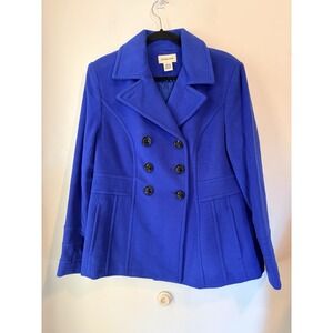 St. John's Bay Cobalt Wool Cashmere Blend Peacoat Medium Double Breasted